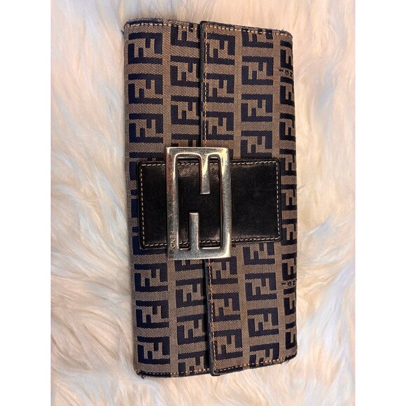 Fendi Zucca monogram brown black (looks kind of Navy) long wallet - Picture 1 of 6